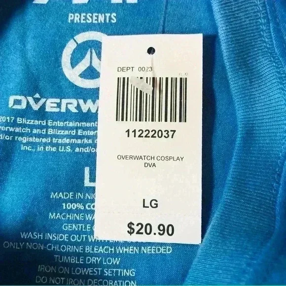 Overwatch D.Va T Shirt Large Cosplay Unisex Blue Graphic Blizzard Hot Topic NWT - Picture 5 of 8
